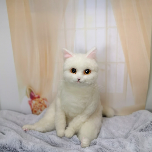 ☆羊毛フェルト白マンチカン☆ 猫 ハンドメイド ねこ ネコ フェルト猫