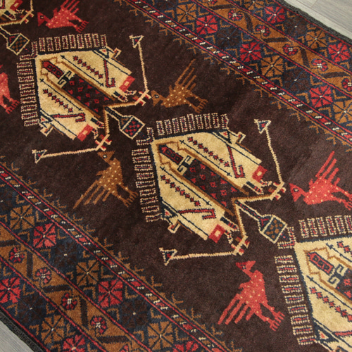 幸福の鳥モチーフ アフガントライバルラグ バルーチ族 オールド手織り