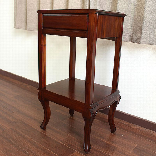 マホガニー サイドテーブル 引出しつき 無垢 木製 猫脚 キャビネット