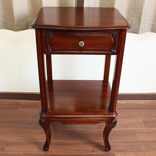 マホガニー サイドテーブル 引出しつき 無垢 木製 猫脚 キャビネット