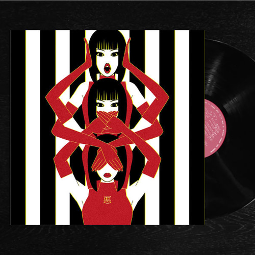 レコードジャケット風アート【レコード盤なし】三ガール イラスト ヤス