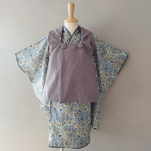 ブルーリバティ着物&リバーシブル被布set【Pheasant forest】七五三 3