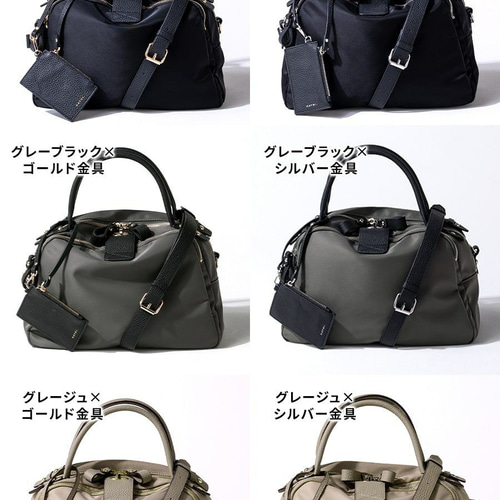 ナイロン 本革 ショルダーバッグ ゴールド金具 ブラック [loche-nylon