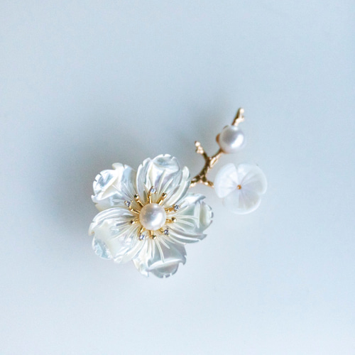 2WAY ブローチ＆帯留め 白蝶貝シェルーフラワー パール ブローチ JOS