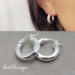 両耳 シルバー925素材 太め フープピアス シルバー C型ピアス リング