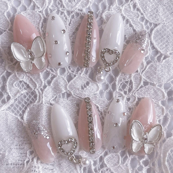 ネイルチップ 韓国 綺麗系 量産型 地雷系 ガーリー 蝶 オーダー ネイル