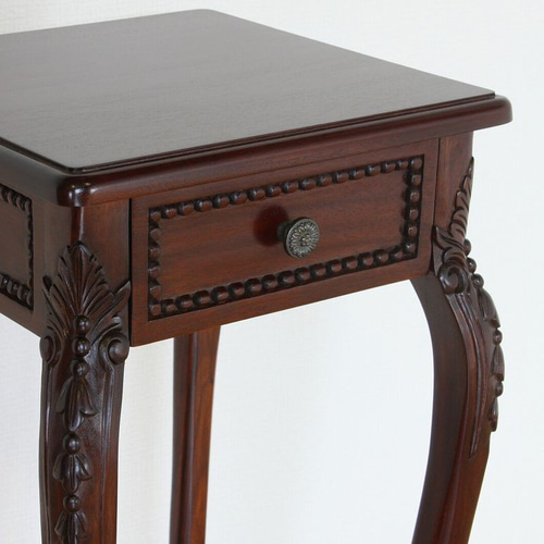 マホガニー サイドテーブル 引出しつき 無垢 木製 猫脚 キャビネット