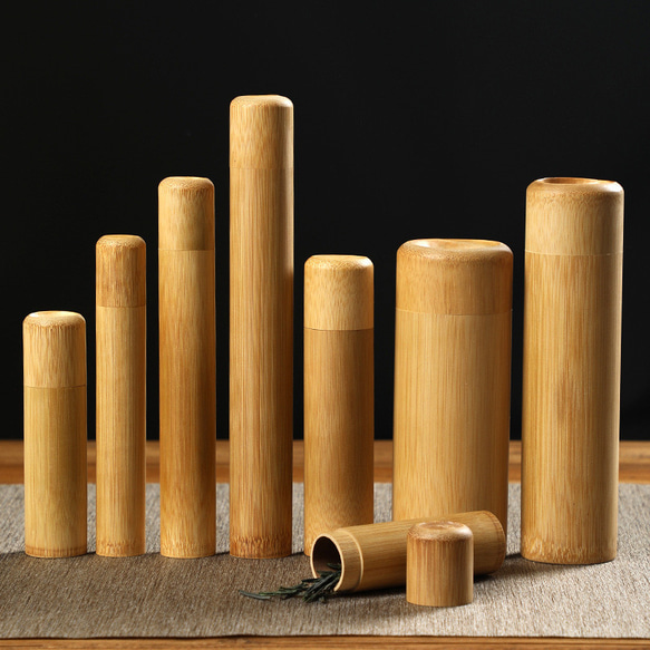 手編み竹器】旅行用携帯竹製茶筒密封貯蔵茶箱 フリーボックス・小物