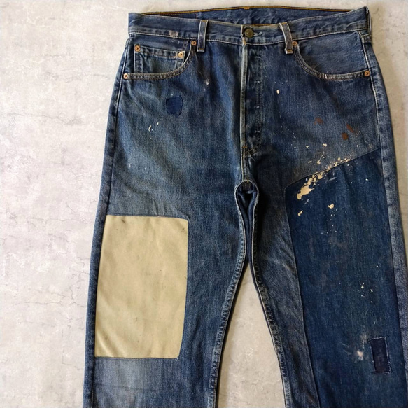 W34表記 リペアカスタム usa製 リーバイス 501 パッチワークリメイク