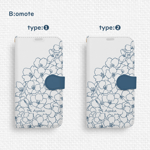 さくら咲くiPhone手帳型スマホケース ネイビーブルー 全機種対応 春 桜