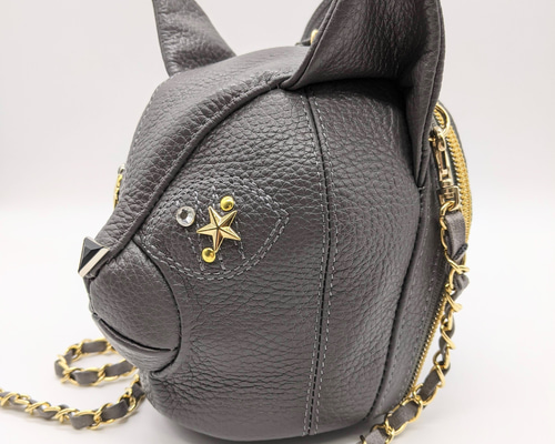 CHIGRACCI Ture-tette「猫おつむ」グレー 日本製リアルレザー 猫の頭型