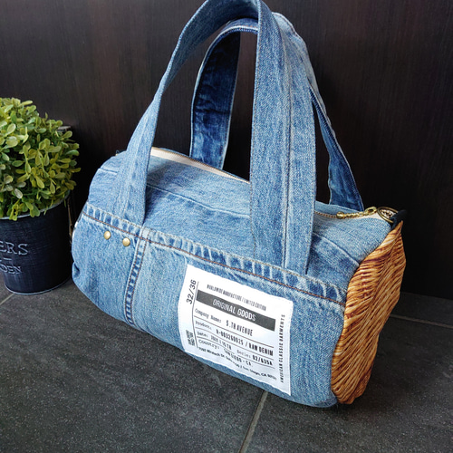 No.193【DENIM✖️ドラム缶型BAG❤️】デニムリメイクショルダーバッグ