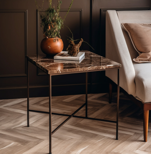 大理石風 ダークブラウン 木製テーブル アンティーク 大理石風 ダーク