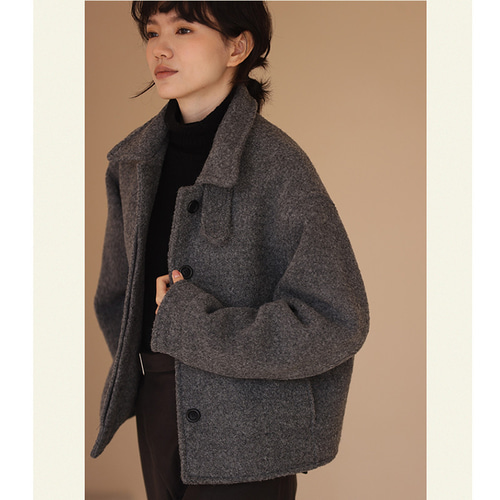 ウールコート ツイード生地コート ショートコート グレー S-L#0113