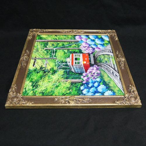 油絵 油彩 油彩画 絵 絵画【紫陽花薫る箱根登山鉄道】 絵画 HR 通販