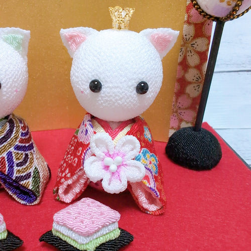 ねこ ひな人形 雛人形 おひなさま ちりめん つまみ細工 ねこちゃん