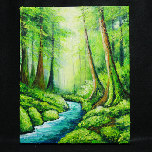 油絵 絵画 【新緑の渓谷】 絵画 HR 通販 16597171｜Creema(クリーマ