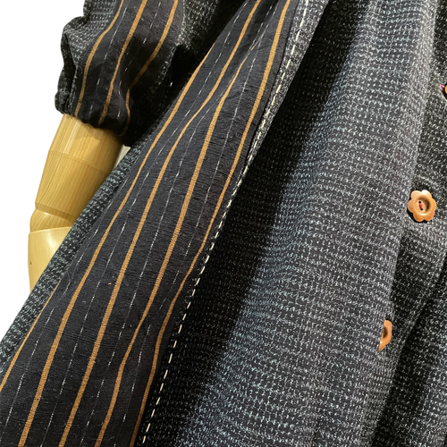 送料無料 着物 リメイク 古布 久留米絣 書生絣 切替 コート ワンピース