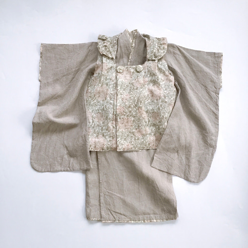 ナチュラルリネン着物&リバーシブル被布set 七五三 3歳 女の子 753