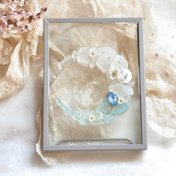 シーグラス アート ブルームーン 月 フラワー 立体・オブジェ