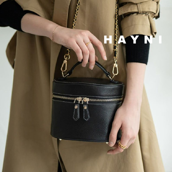 軽量3WAYバニティバッグ ショルダー2種付属 チェーン/本革 ブラック