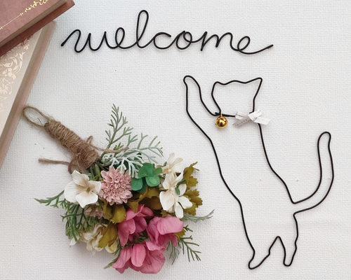 受注制作、オーダー】ワイヤークラフト ワイヤーアート 猫② 鈴