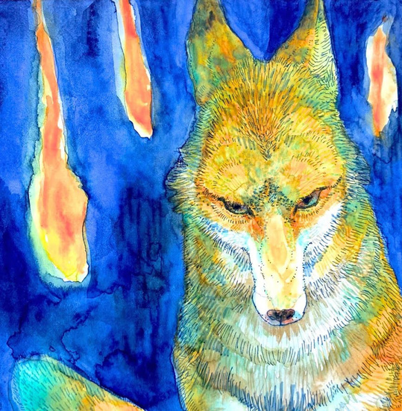 狐火の水彩画｜幽玄の宵に舞う狐火 絵画 深町聡美 通販 16888590