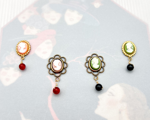 小さなカメオ ピアス・イヤリング サージカルステンレス 天然石