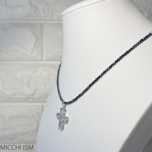 クリスタル十字架ペンダント モアサナイト テラヘルツ鉱石 2mm ミラー