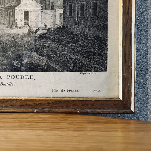 フランスの古い街並みアートパネル アンティーク フレーム ガラス付き