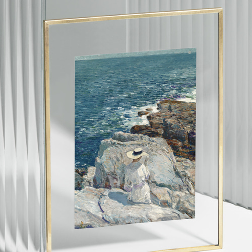 NO.458】海と女性の絵画アートポスター☆海マリン風景画さわやか癒し