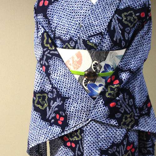 ◇現代 有松鳴海絞 浴衣◇【濃紺桃黄】天の川のような氷割れ模様に桔梗