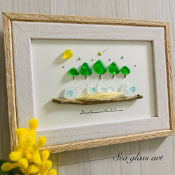 シーグラスアート 北海道 シマエナガ インテリア雑貨 壁掛け 置物北欧