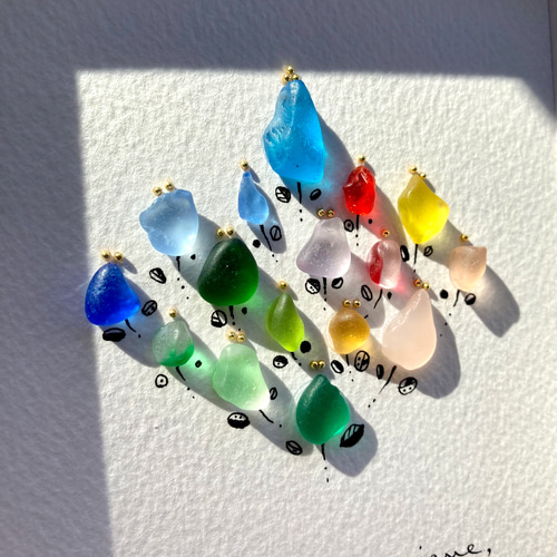 それぞれの色3 シーグラス／天然石／フレームアート／壁掛け／レア