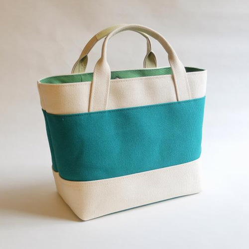 8号倉敷帆布と本革を使った切り替えトートバッグ(緑&キナリ) トート