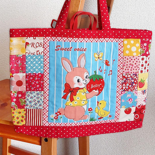 ハンドメイド レトロアニマル パッチワーク レッスンバッグ カラフル
