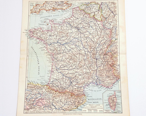 フランス アンティークマップ 古地図 ビンテージ 地図 図版 マイヤー
