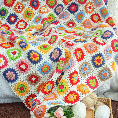 ハンドメイド かぎ針編み フラワーモチーフ 編み物 デイジー グラニー