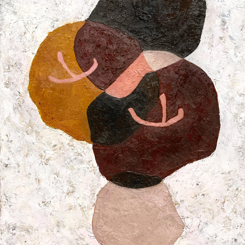 原画 油絵 実り りんごのアート 絵画 抽象画 F4号 ホワイト×ブラウン