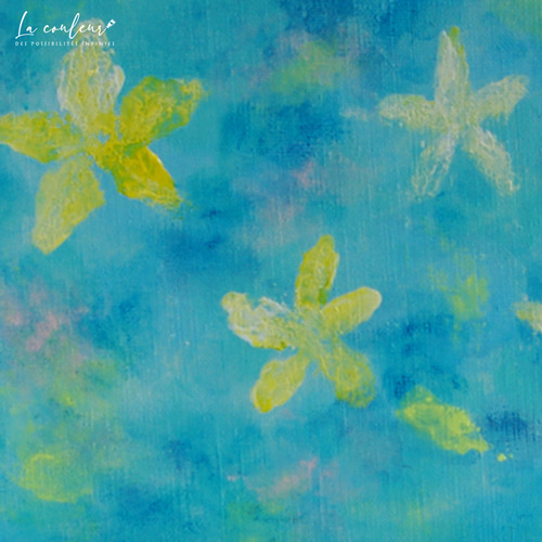 原画】水面に浮かぶ 花 約273×160mm（M3サイズ）キャンバス 送料無料