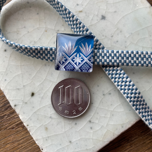 切子風帯留 正方形 藍 三分紐付き 帯留め katako & 象古 通販 17577413