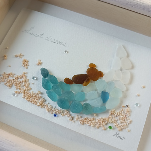 シーグラスアート（クマA/三日月/夜空/ボックスフレーム付） その他