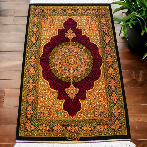 122×78cm 【ペルシャ絨毯 クム産 ダラクシャンダ工房 シルク】証明書付