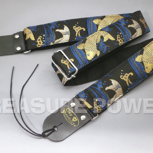 和柄ギターストラップ 鯉/金-銀 京都西陣織 金襴生地 tiny products