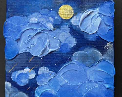 月で眠る 」 art インテリアデザイン アクリル画 月で眠る 」 art