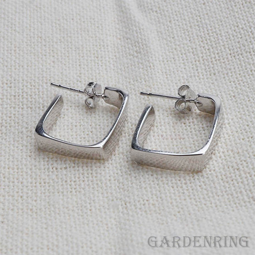 両耳用 シルバー925 フープピアス スクエアピアス 四角 長方形ピアス