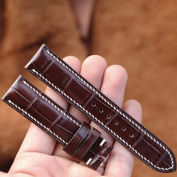 クロコ竹腑柄 腕時計ベルト革 クロコダイル アリゲーターワニ革 凹凸型