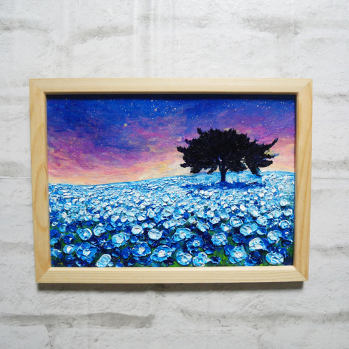 油絵 油彩 油彩画 絵 絵画【夜空のネモフィラの丘】 絵画 HR 通販