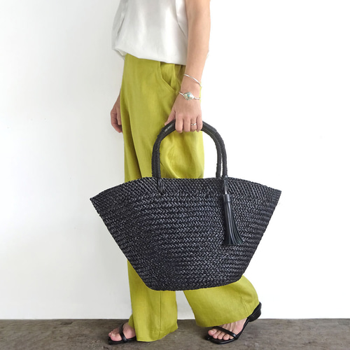 レザーハンドルかごバッグ（ブラック×ブラック） かごバッグ ngaco