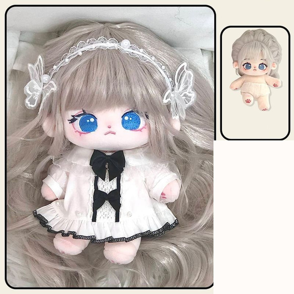 本体+服 20cm 着せ替えぬいぐるみ 無属性 ロングヘア銀髪青い目女の子